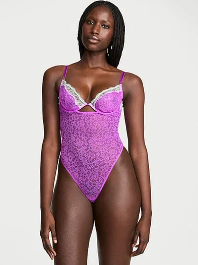 Victoria's Secret Tease Lace Cupped Bodysuit In Purple