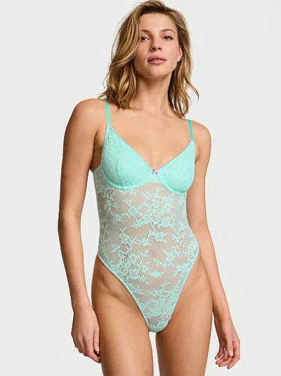 Victoria's Secret Tease Lace Demi Bodysuit In Green