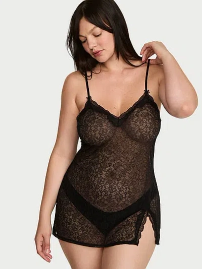 Victoria's Secret Tease Lace Mini Slip Dress In Black
