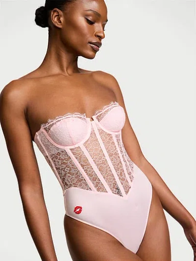 Victoria's Secret Tease Lace Strapless Corset Bodysuit In Pink