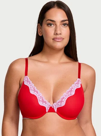 Victoria's Secret Tease Lace-trim Unlined Demi Bra In Red