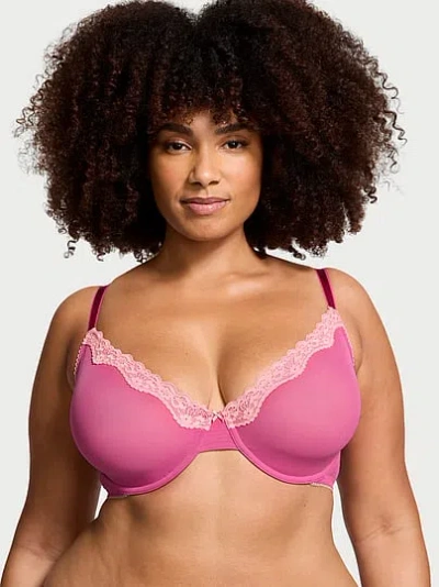 Victoria's Secret Tease Lace-trim Unlined Demi Bra In Pink