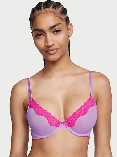 Victoria's Secret Tease Lace-trim Unlined Demi Bra In Purple