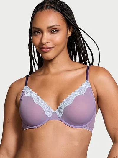 Victoria's Secret Tease Lace-trim Unlined Demi Bra In Purple