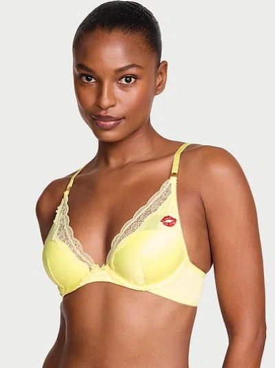 Victoria's Secret Tease Lightly Lined Satin Kiss Plunge Bra In Yellow
