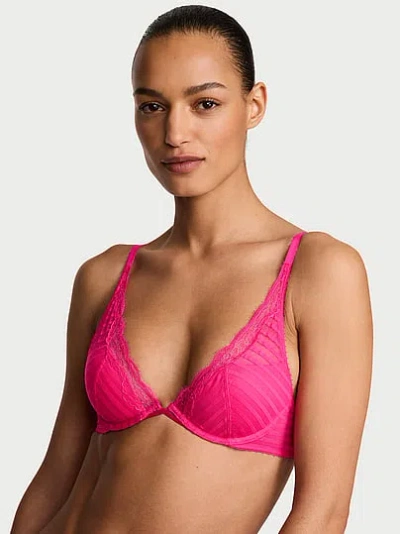 Victoria's Secret Tease Lightly Lined Sheer Stripe Plunge Bra In Pink