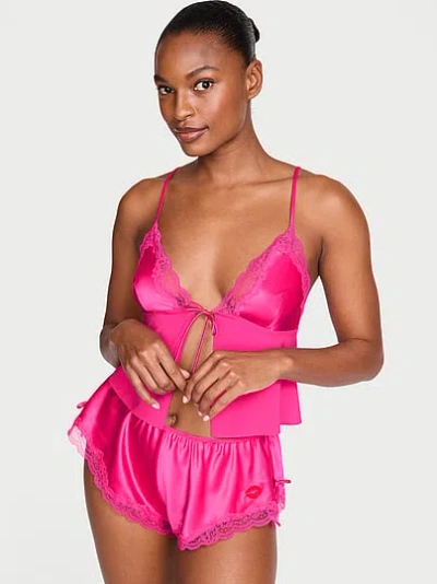 Victoria's Secret Tease Satin & Chiffon Flyaway Cami Set In Pink