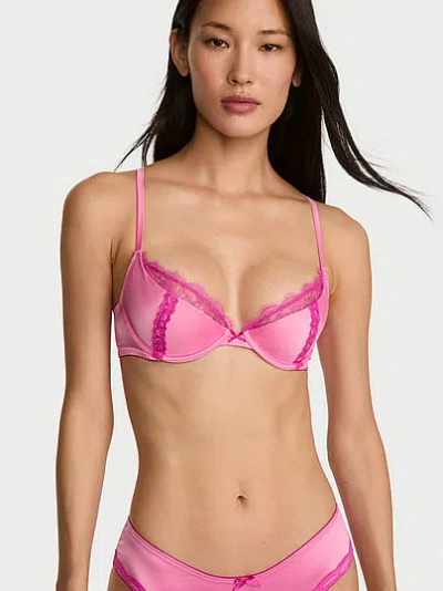 Victoria's Secret Tease Satin Lace-trim Half-cup Demi Bra In Pink