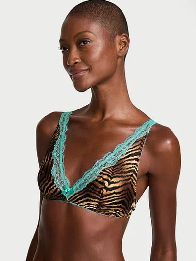 Victoria's Secret Tease Satin Lace-trim Wireless Plunge Bra In Print