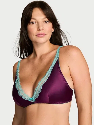Victoria's Secret Tease Satin Lace-trim Wireless Plunge Bra In Purple