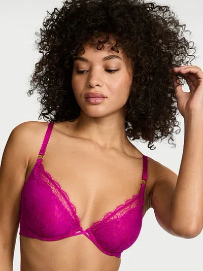 Victoria's Secret Tease Unlined Lace Demi Bra In Purple