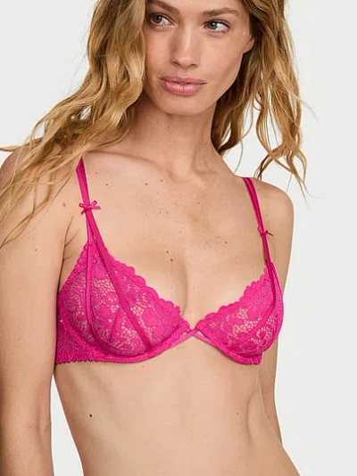 Victoria's Secret Tease Unlined Sexy Strappy Lace Demi Bra In Pink