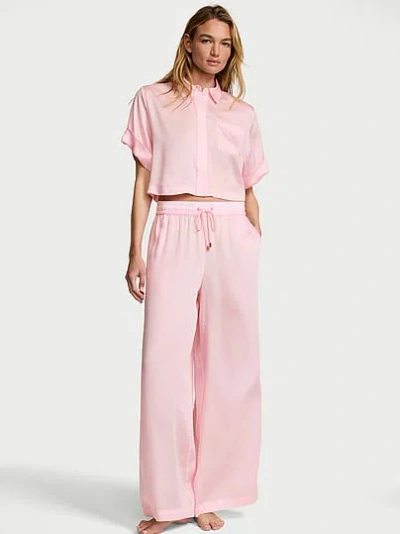 Victoria's Secret Tencel™ Oversized Crop Short-sleeve Long Pajama Set In Pink