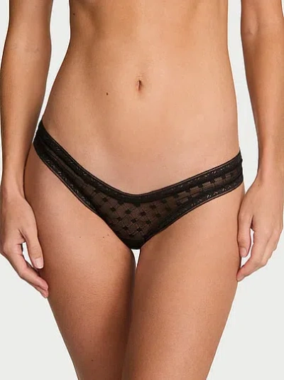 Victoria's Secret The Lacie Dot Geo Lace Ultra-mini Scoop Thong Panty In Black