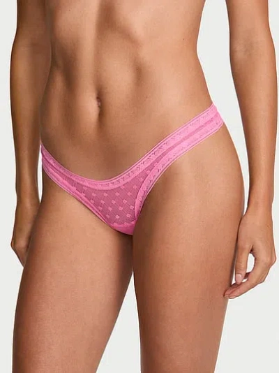 Victoria's Secret The Lacie Dot Geo Lace Ultra-mini Scoop Thong Panty In Pink