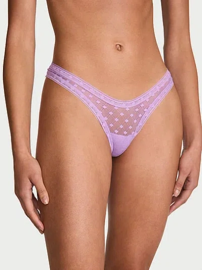 Victoria's Secret The Lacie Dot Geo Lace Ultra-mini Scoop Thong Panty In Purple