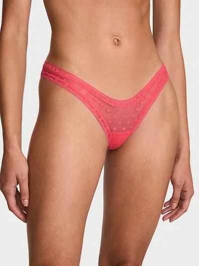 Victoria's Secret The Lacie Dot Geo Lace Ultra-mini Scoop Thong Panty In Red