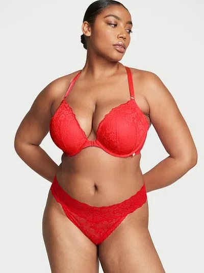 Victoria's Secret The Lacie Lace Lace-up Thong Panty In Red