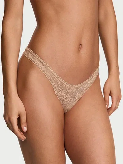 Victoria's Secret The Lacie Lace Ultra-mini Scoop Thong Panty In Sand
