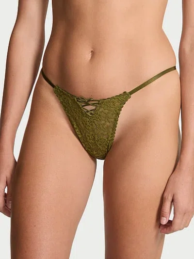 Victoria's Secret The Lacie Lace-up Bow String Thong Panty In Green