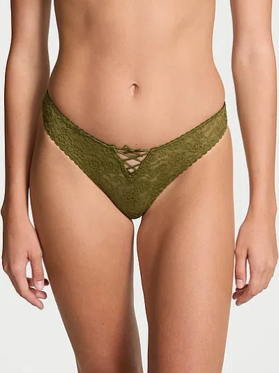 Victoria's Secret The Lacie Lace-up Bow Thong Panty In Green
