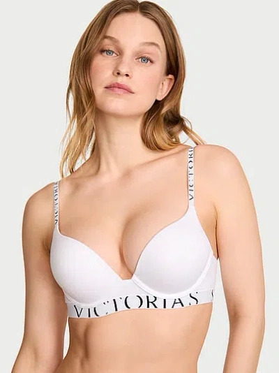 Victoria's Secret The T-shirt Bombshell Add-2-cups Cotton Exploded Logo Push-up Bra In White