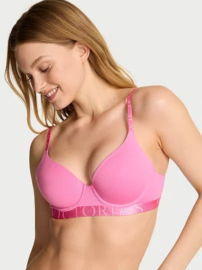 Victoria's Secret The T-shirt Cotton Exploded Logo Lightly Lined Full-coverage Bra In Pink
