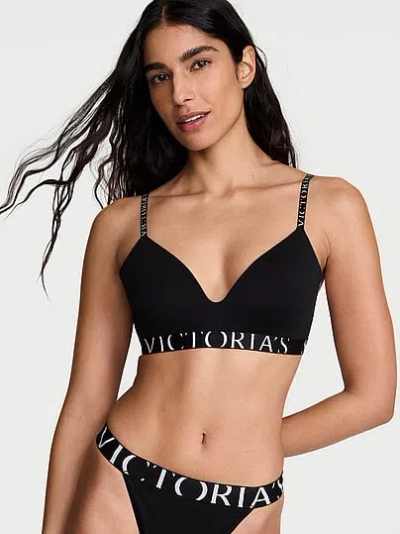 Victoria's Secret The T-shirt Cotton Exploded Logo Lightly Lined Wireless Bra In Black