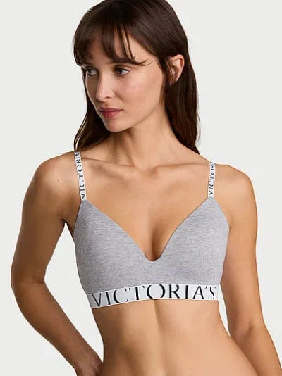 Victoria's Secret The T-shirt Cotton Exploded Logo Lightly Lined Wireless Bra In Gray