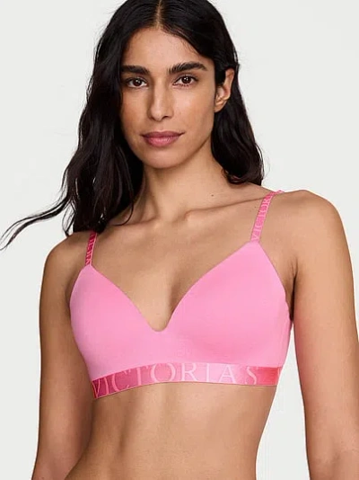 Victoria's Secret The T-shirt Cotton Exploded Logo Lightly Lined Wireless Bra In Pink