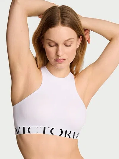 Victoria's Secret The T-shirt Cotton Exploded Logo Unlined High-neck Bralette In White