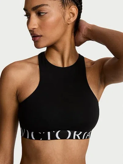 Victoria's Secret The T-shirt Cotton Exploded Logo Unlined High-neck Bralette In Black