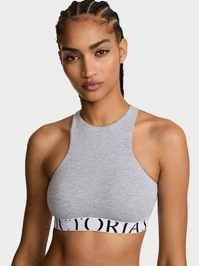 Victoria's Secret The T-shirt Cotton Exploded Logo Unlined High-neck Bralette In Gray