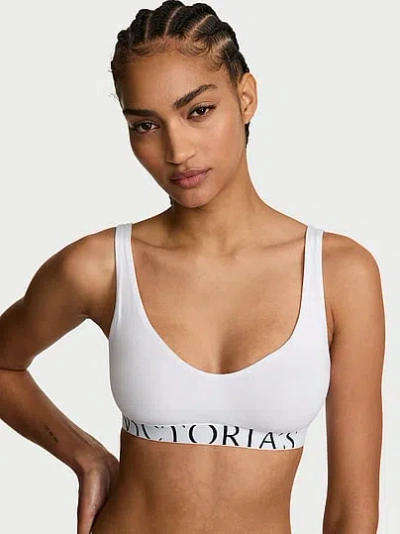 Victoria's Secret The T-shirt Cotton Exploded Logo Unlined Plunge Bralette In White