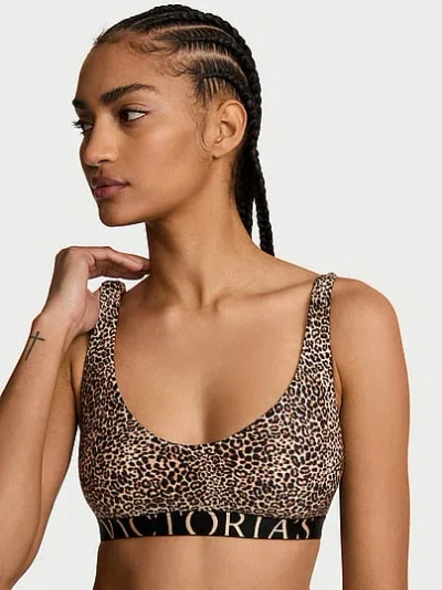 Victoria's Secret The T-shirt Cotton Exploded Logo Unlined Plunge Bralette In Brown