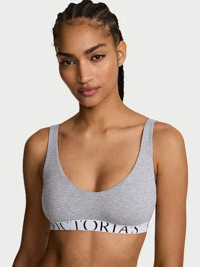 Victoria's Secret The T-shirt Cotton Exploded Logo Unlined Plunge Bralette In Gray