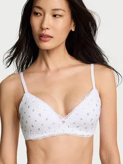 Victoria's Secret The T-shirt Cotton Shadow Stripe Lace-trim Lightly Lined Wireless Bra In Transparent