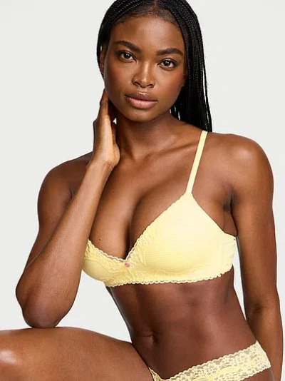 Victoria's Secret The T-shirt Cotton Shadow Stripe Lace-trim Lightly Lined Wireless Bra In Yellow