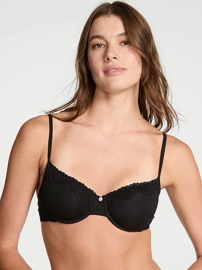 Victoria's Secret The T-shirt Cotton Shadow Stripe Unlined Demi Bra In Black