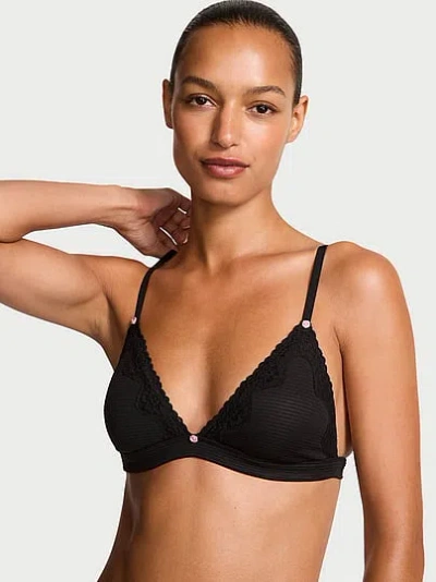 Victoria's Secret The T-shirt Cotton Shadow Stripe Unlined Triangle Bralette In Black