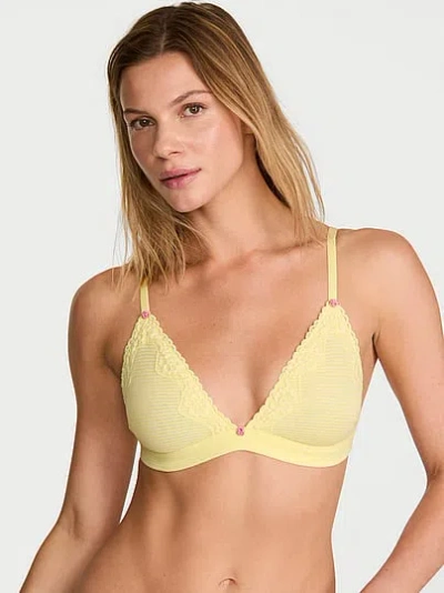 Victoria's Secret The T-shirt Cotton Shadow Stripe Unlined Triangle Bralette In Yellow