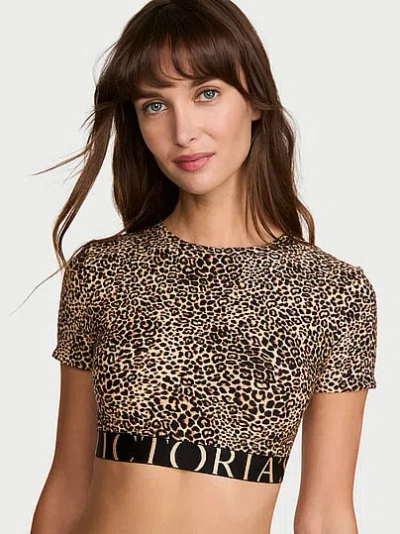 Victoria's Secret The T-shirt Cotton Short-sleeve Bralette Crop Top In Animal Print