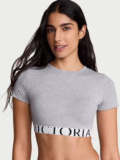 Victoria's Secret The T-shirt Cotton Short-sleeve Bralette Crop Top In Gray