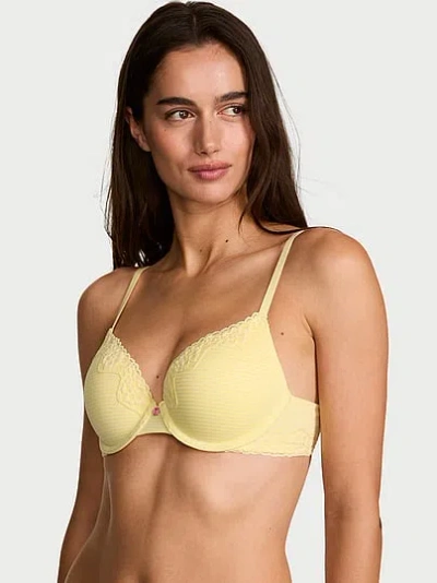 Victoria's Secret The T-shirt Perfect Shape Cotton Shadow Stripe Lace-trim Push-up Bra In Multi