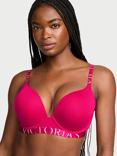 Victoria's Secret The T-shirt Bombshell Add-2-cups Cotton Exploded Logo Push-up Bra In Pink