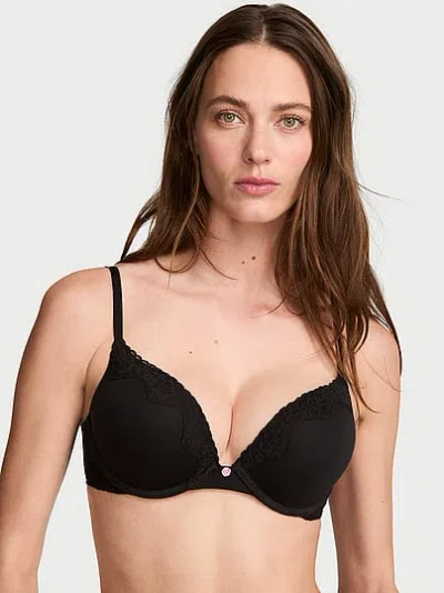 Victoria's Secret The T-shirt Bombshell Add-2-cups Cotton Lace-trim Push-up Bra In Black