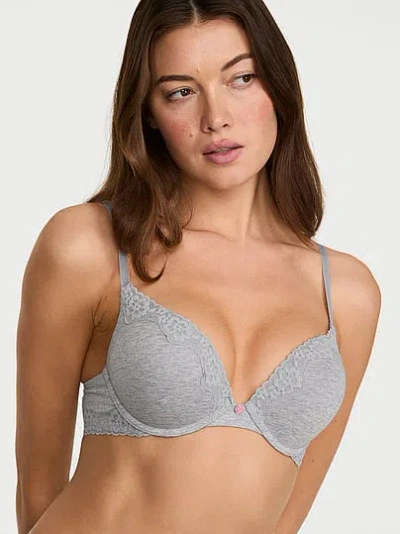 Victoria's Secret The T-shirt Bombshell Add-2-cups Cotton Lace-trim Push-up Bra In Grey