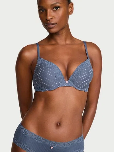 Victoria's Secret The T-shirt Bombshell Add-2-cups Cotton Lace-trim Push-up Bra In Print