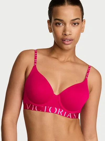 Victoria's Secret The T-shirt Cotton Exploded Logo Lightly Lined Full-coverage Bra In Pink