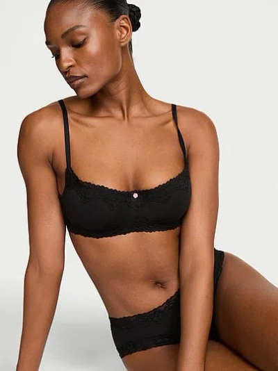 Victoria's Secret The T-shirt Cotton Lace-trim Lightly Lined Balconette Bra In Black